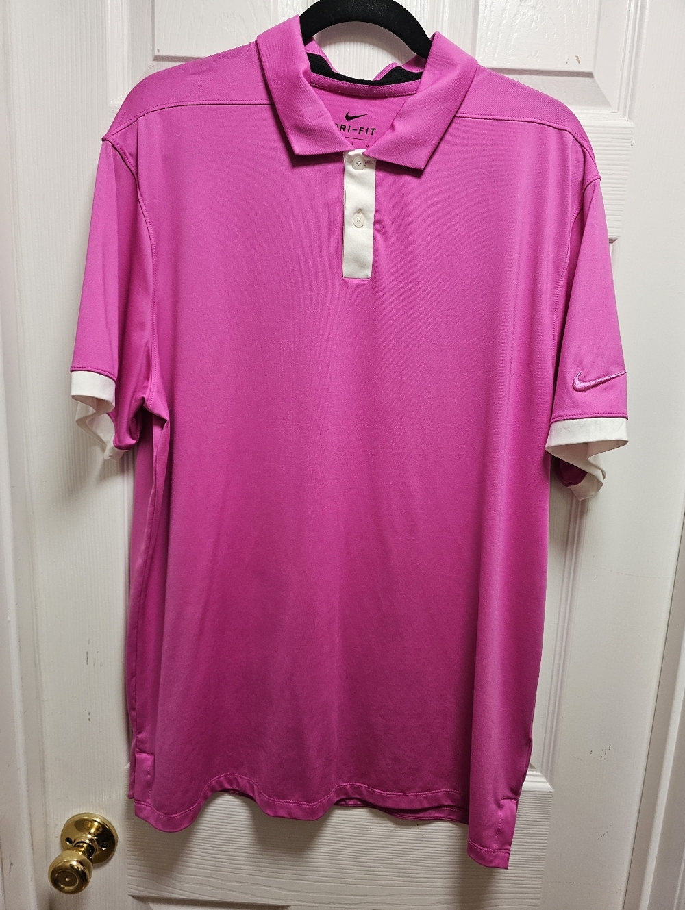 Nike Men’s Bright Pink Polo with White Trim - Picture 2 of 10